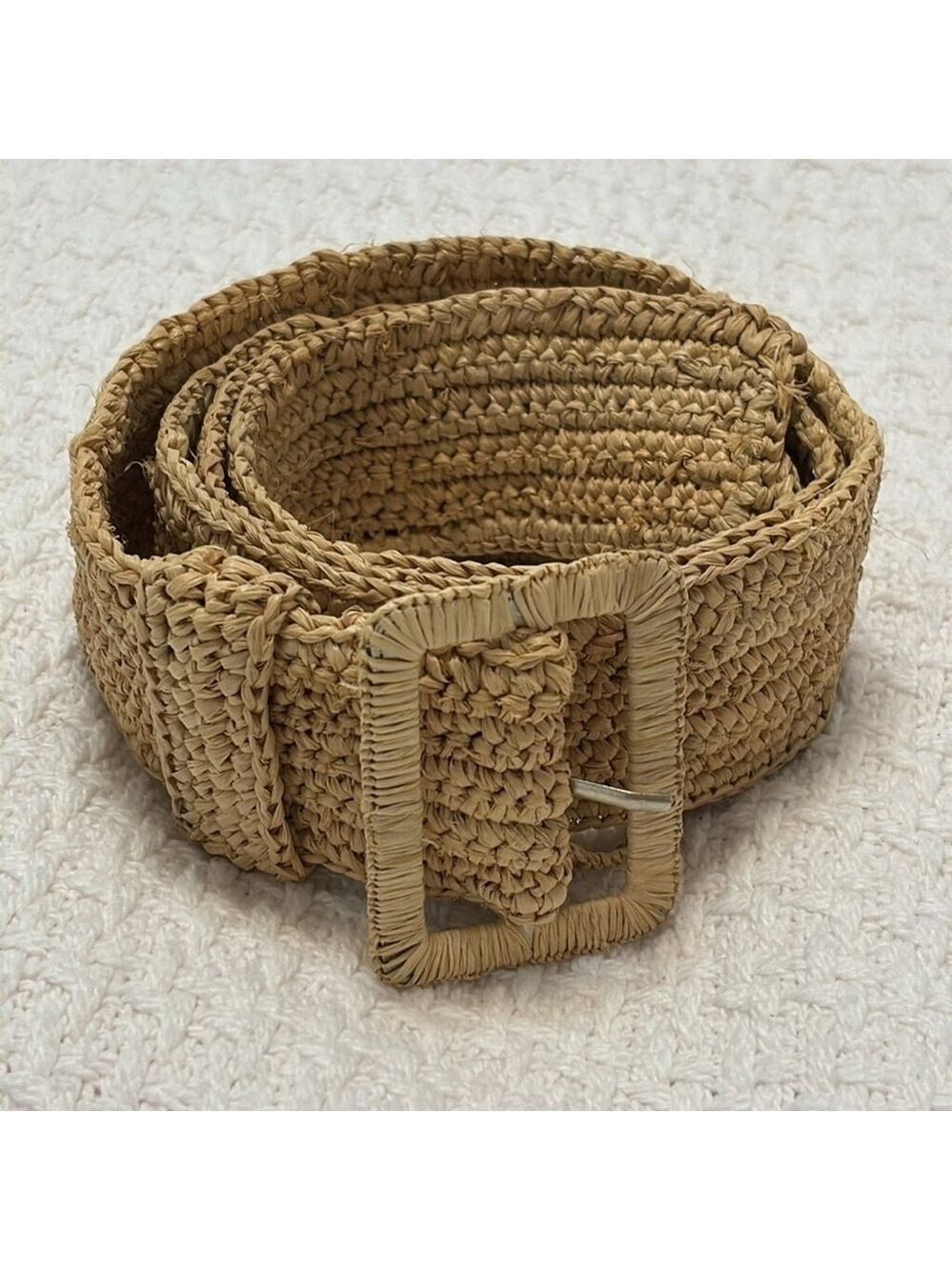 VANESSA BRUNO hand woven natural raffia belt classic rectangle buckle beige OS - Picture 3 of 14